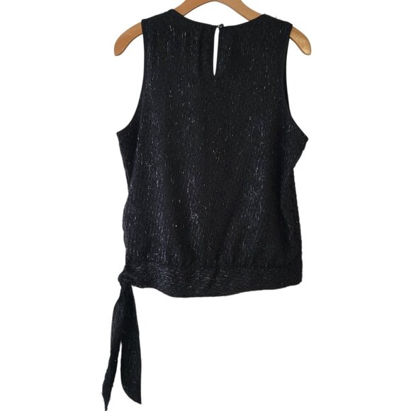 Melissa Paige Blouse Furry Fuzzy Metallic Sleeveless Top Black Sz M Side Tie - Picture 1 of 10